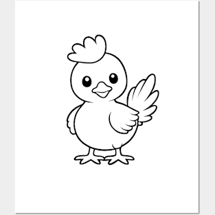 Cute Baby Chicken Animal Outline Posters and Art